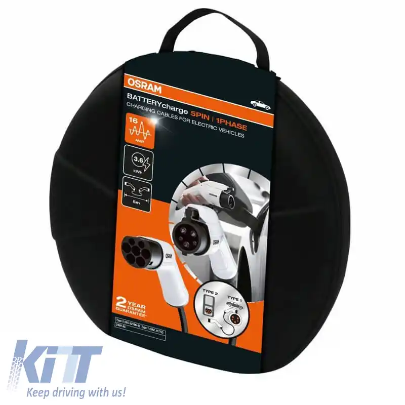 Cablu de stație de încărcare pentru mașini electrice, monofazat, 5 pini, 16A, 3.6 kWh, 5 metri, Tip 2 - Tip 1 Osram ΟCC11605-image-6310306
