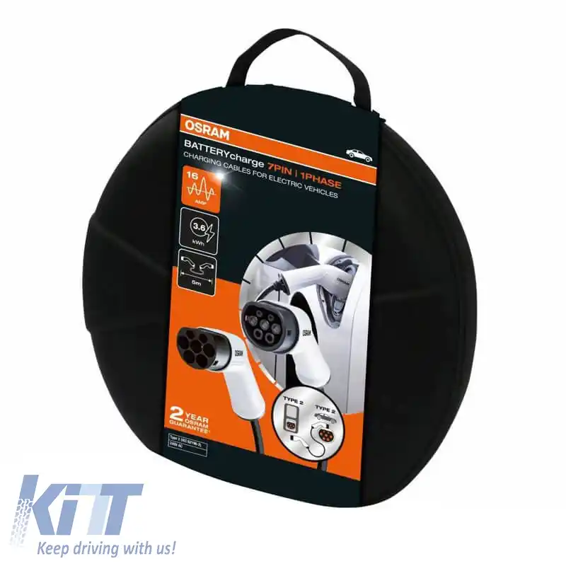 Cablu pentru stație de încărcare a mașinilor electrice, monofazic, 7 pini, 16A, 3.6 kWh, 5 metri, Tip 2 - Tip 2 Osram ΟCC21605-image-6309294