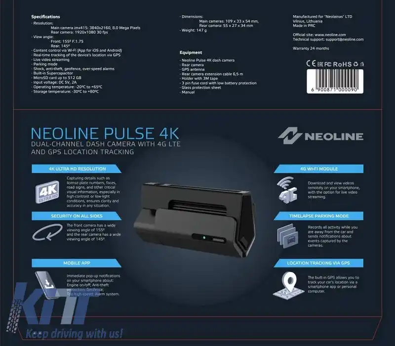 Cameră de bord 2 canale Wi-fi FHD+HD Neoline Pulse 4K-image-6318874