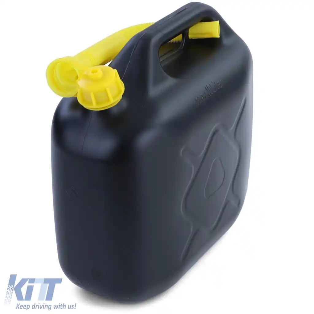 Canistră plastic pentru rezervă de motorină și benzină de 10L, aprobată UN, neagră și galbenă-image-6264261