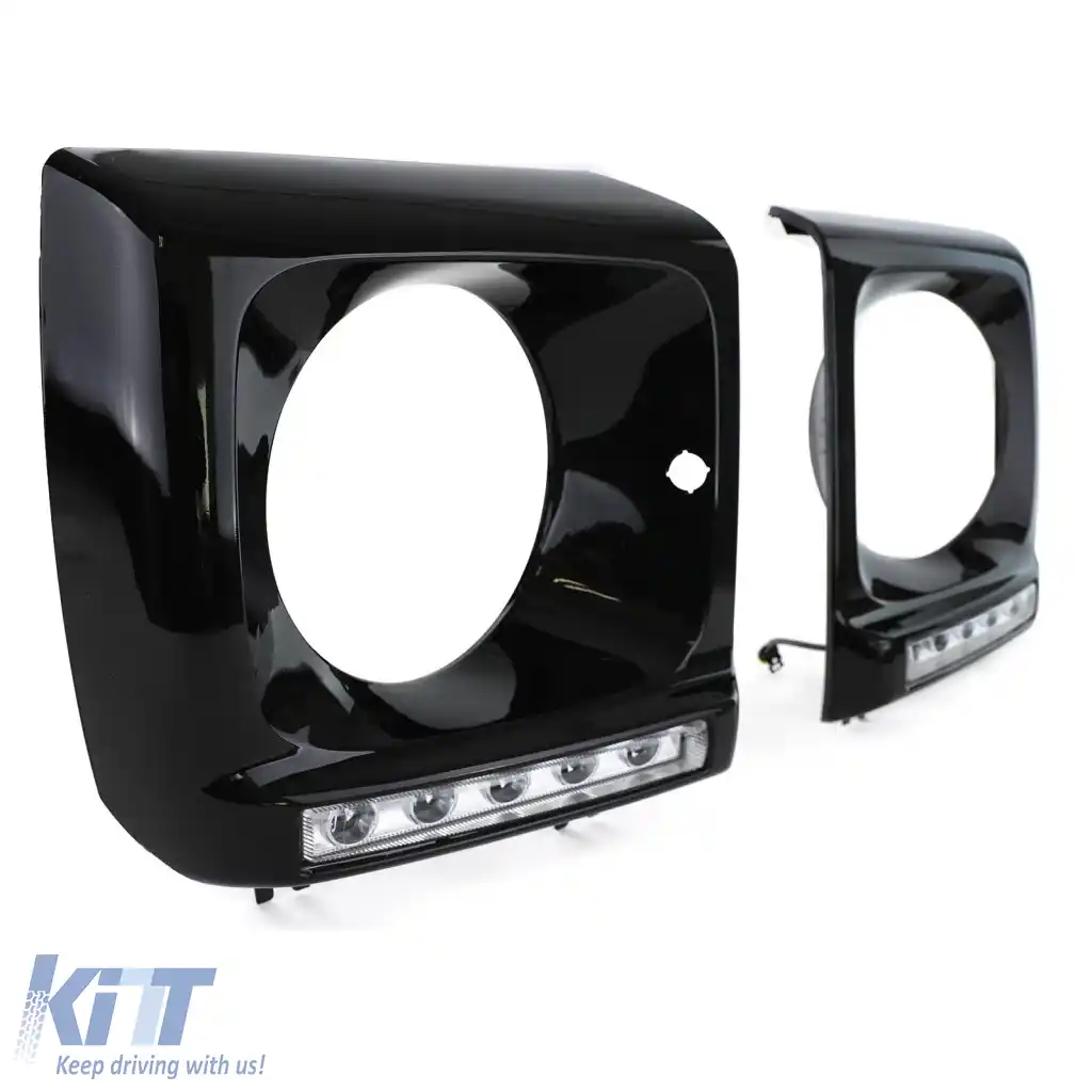 Capace de faruri negru lucios cu lumini de zi LED, potrivite pentru Mercedes G W463-image-6277891