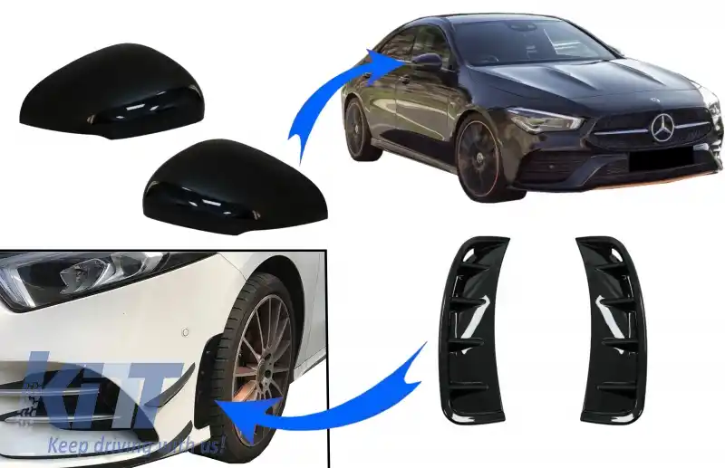Capace Oglinzi cu Grila Aripa Aerisiri Laterale compatibil cu Mercedes A-Class W177 (05.2018-2022) V177 (09.2018-2022) Night Package Look