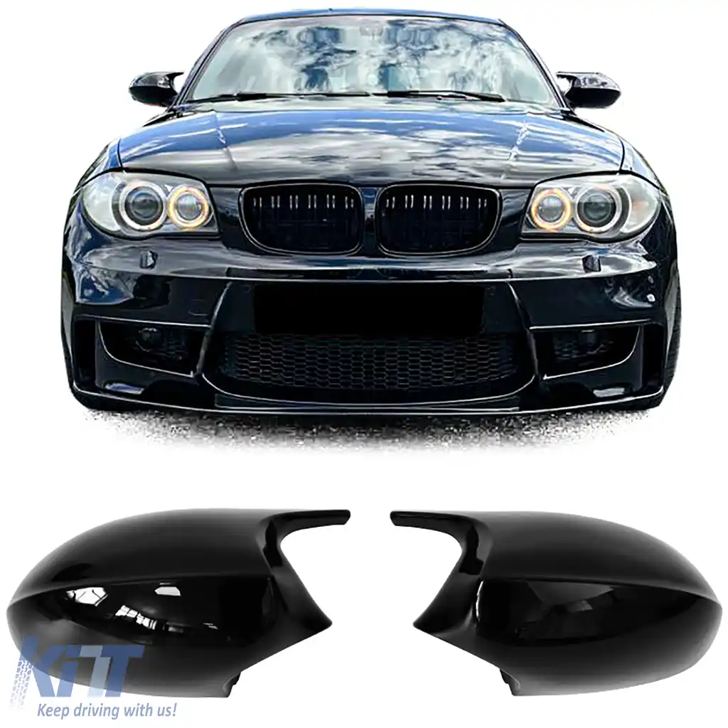 Capace oglinzi de schimb negru lucios, potrivite pentru BMW E81 E82 E87 E88 pre-facelift