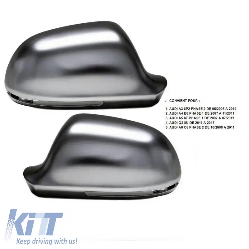 Capace oglinzi potrivite pentru Audi A3 8P 08-10, A4 B8 08-11, A5 8T 07-11, A6 C6 4F 09-11, A8 D3, Q3 8U, Aluminiu periat 2 bucăți-image-6321315