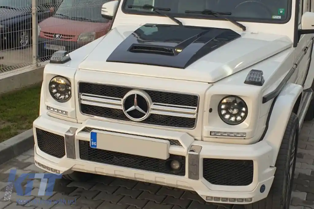 Capotă cu design Brabus, potrivită pentru Mercedes G-class W463 1989-2017, negru lucios-image-6265522