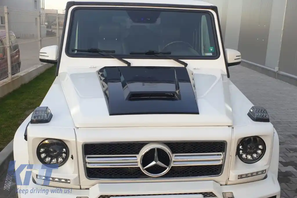 Capotă cu design Brabus, potrivită pentru Mercedes G-class W463 1989-2017, negru lucios-image-6265523