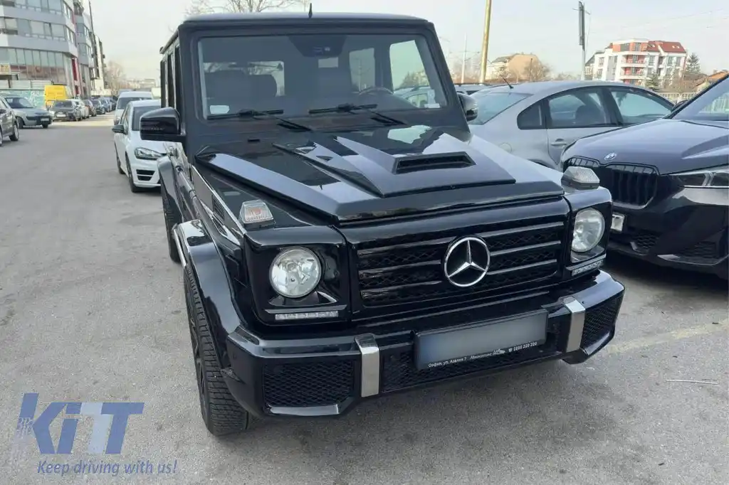 Capotă cu design Brabus, potrivită pentru Mercedes G-class W463 1989-2017, negru lucios-image-6265524