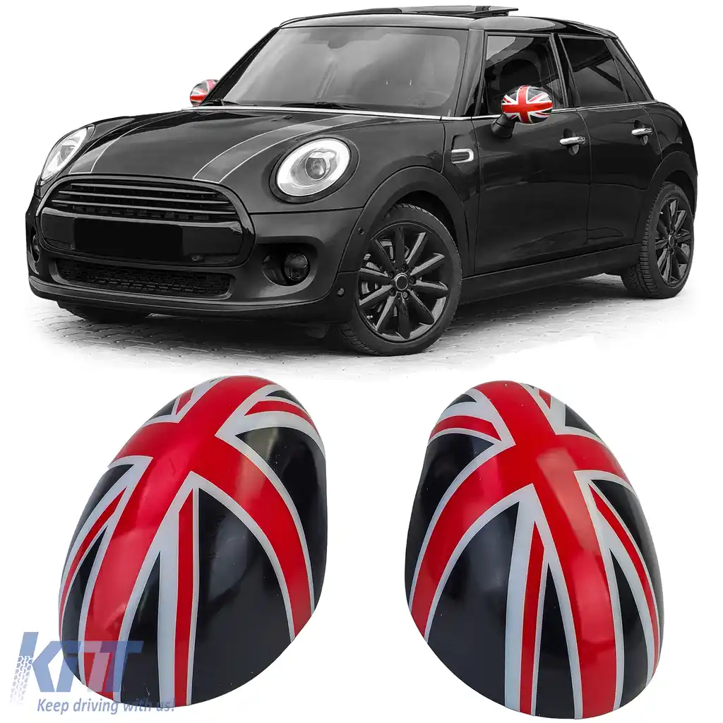 Capsule oglinzi Union Jack negru roșu potrivite pentru Mini F54 F55 F56 F57 13-18