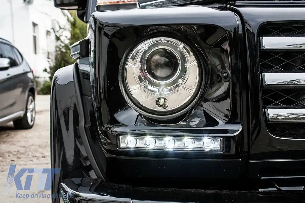 Carcasa faruri cu Lumini de zi dedicate LED DRL compatibil cu Mercedes G-Class W463 (2002-2018) G65 Design Crom-image-6097020