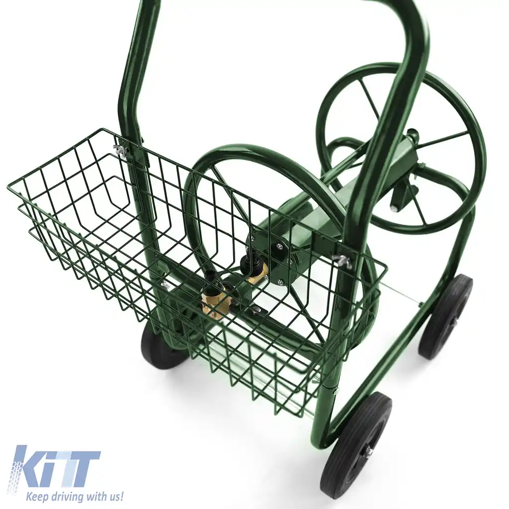 Carucior cu furtun, carucior manual verde cu suport pentru furtun de gradina de pana la 60m-image-6198906
