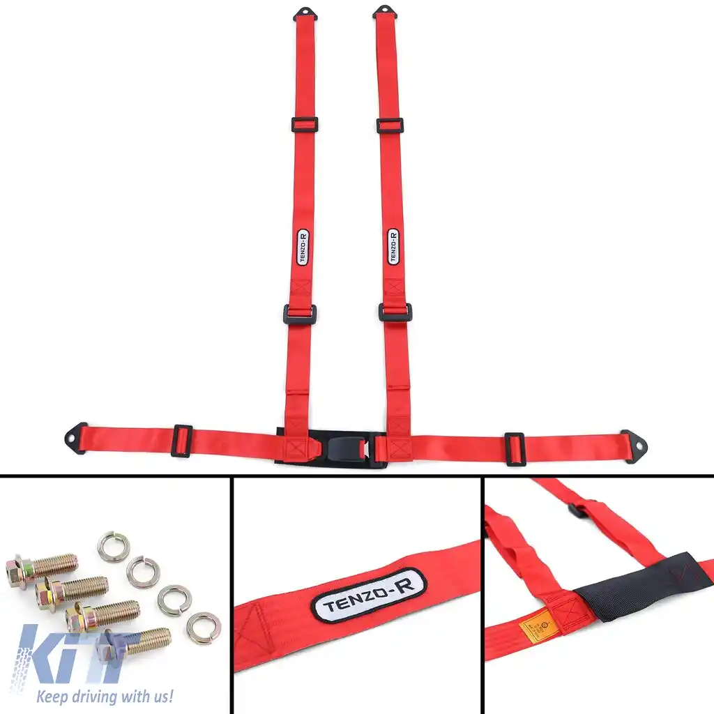 Centura de siguranță Tenzo-R Sport cu 4 puncte, roșie, cu marcaj E