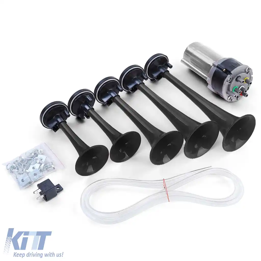 Claxon de barcă cu 5 tonuri La Cucaracha cu compresor negru 118dB 12 volți-image-6200481