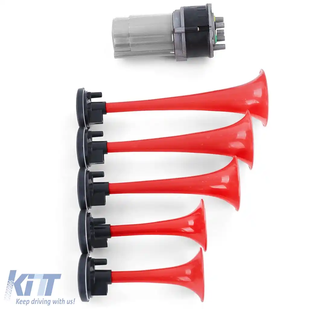 Claxon de barcă cu 5 tonuri, melodie La Cucaracha, cu compresor, roșu, 118dB, 12 volți-image-6202903