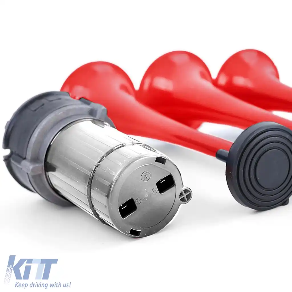 Claxon de barcă cu 5 tonuri, melodie La Cucaracha, cu compresor, roșu, 118dB, 12 volți-image-6202906