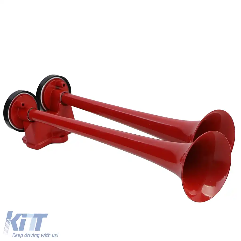 Claxon pentru barcă în 2 tonuri cu 2 claxoane metalice roșii + compresor 12 volți-image-6204710