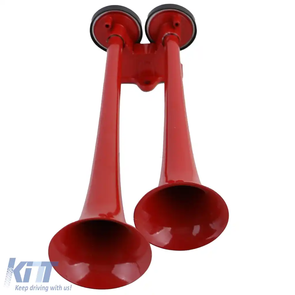 Claxon pentru barcă în 2 tonuri cu 2 claxoane metalice roșii + compresor 12 volți-image-6204711