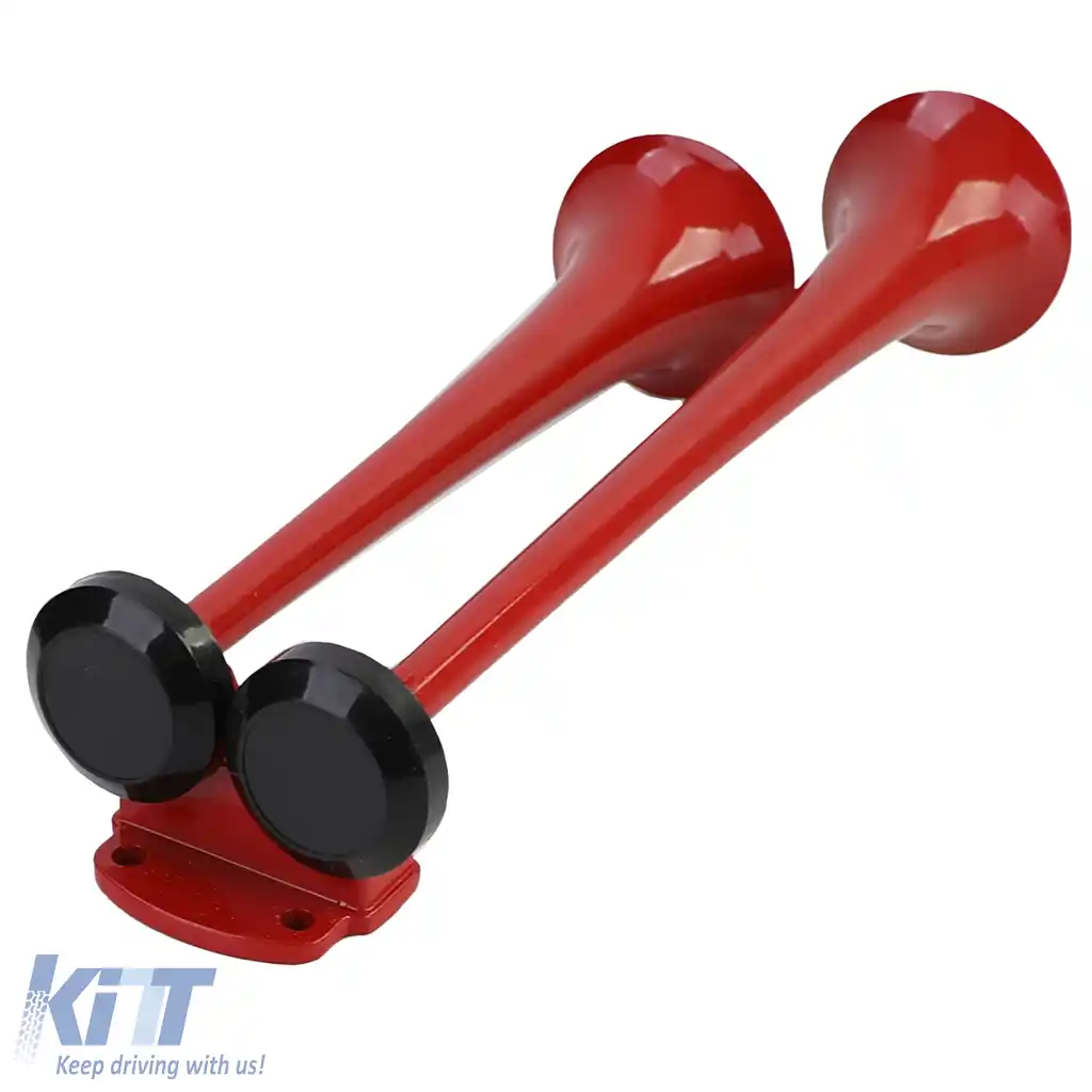 Claxon pentru barcă în 2 tonuri cu 2 claxoane metalice roșii + compresor 12 volți-image-6204712