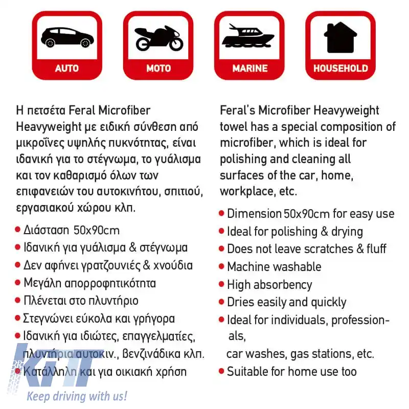Cloș Microfibra Feral Detailing Pro 50x90cm 1200gsm Portocalie 1 Bucată-image-6319906