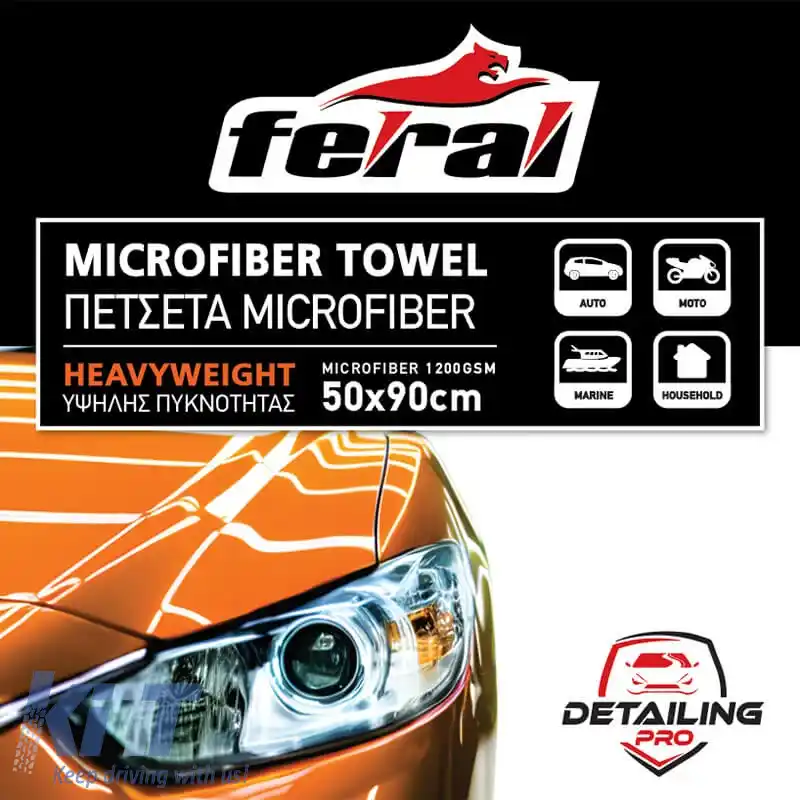 Cloș Microfibra Feral Detailing Pro 50x90cm 1200gsm Portocalie 1 Bucată-image-6320798