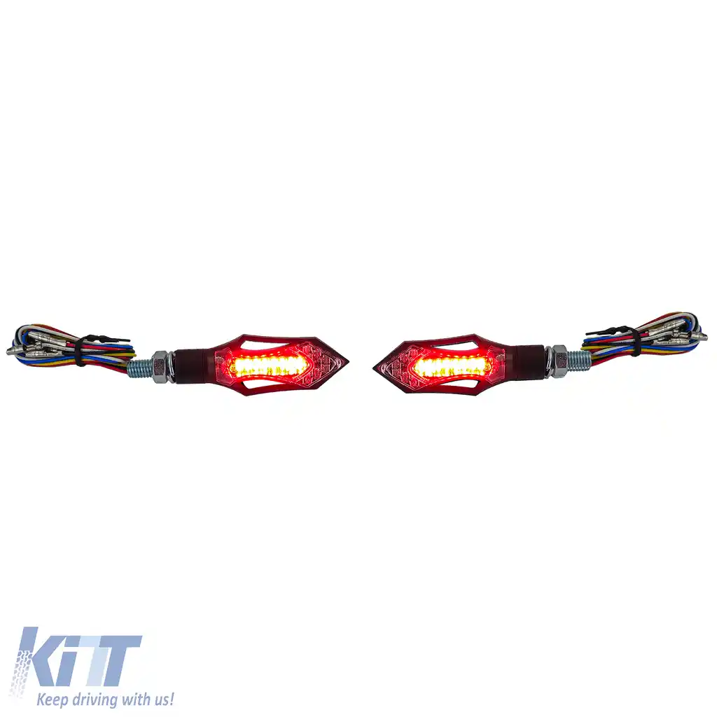 Combo de lumini LED pentru motocicletă, indicator și stop, negru transparent, pereche cu marcaj E