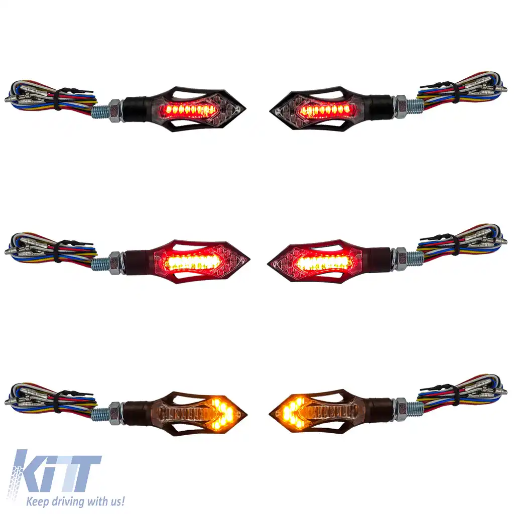 Combo de lumini LED pentru motocicletă, indicator și stop, negru transparent, pereche cu marcaj E-image-6258528
