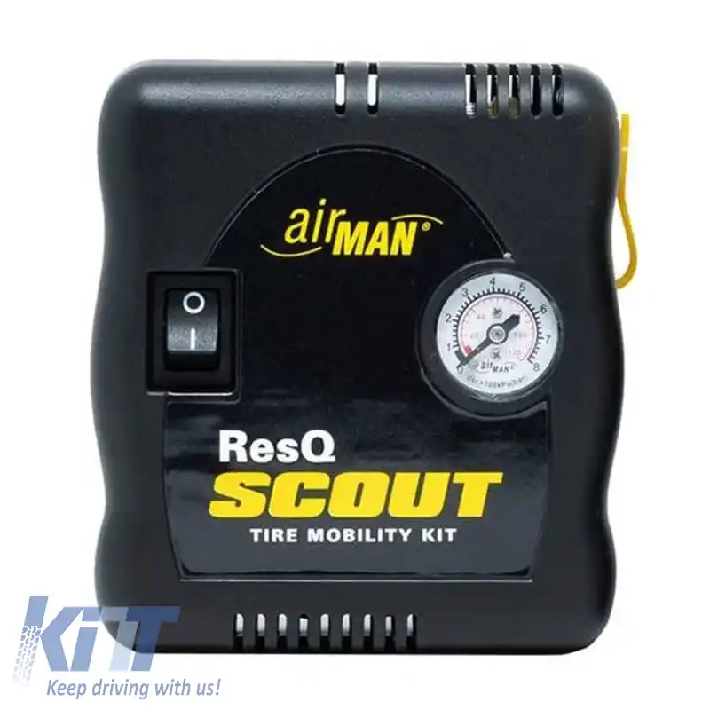 Compresor de aer AirMan ResQ Scout VO TRK 12V cu manometru și sigilant pentru anvelope 100ml 76-086-001-01-image-6293827