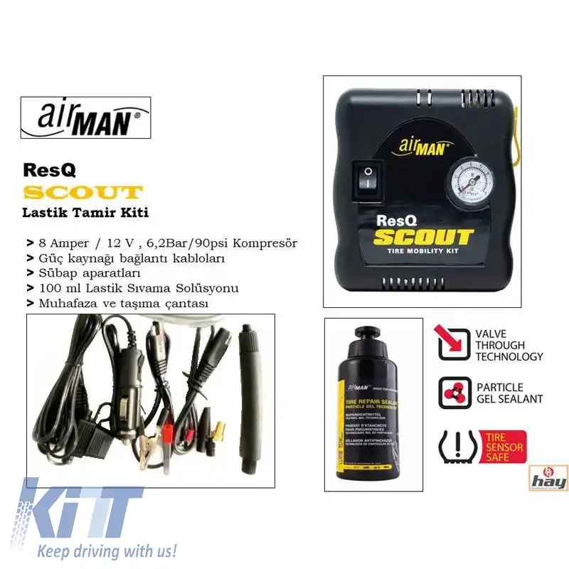 Compresor de aer AirMan ResQ Scout VO TRK 12V cu manometru și sigilant pentru anvelope 100ml 76-086-001-01-image-6293830