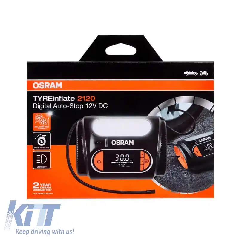 Compresor de aer digital, Lumină LED 2 în 1 Osram TYREinflate 2120 12V 180W OTI2120-image-6319805