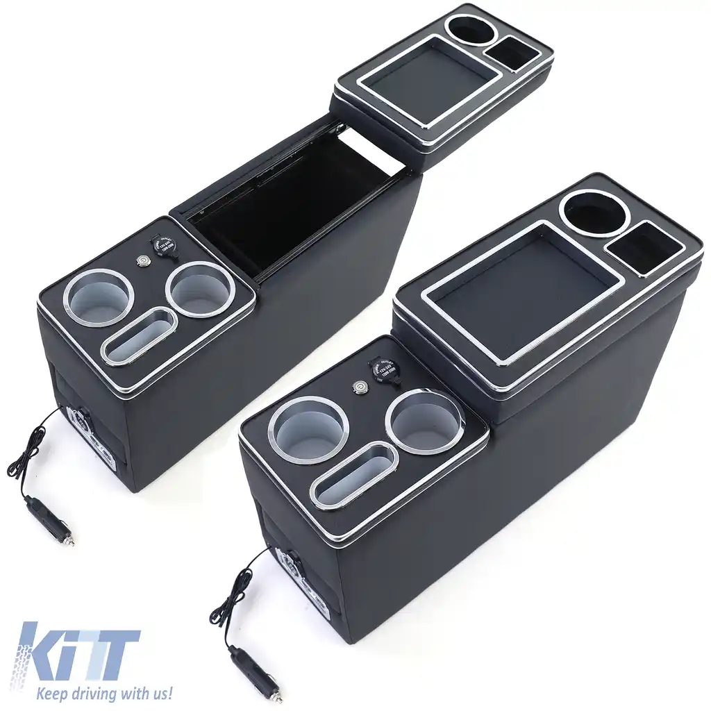 Console central confort cu compartiment de stocare și USB, piele neagră, potrivită pentru VW Bus T5 T6 din 03-image-6197764