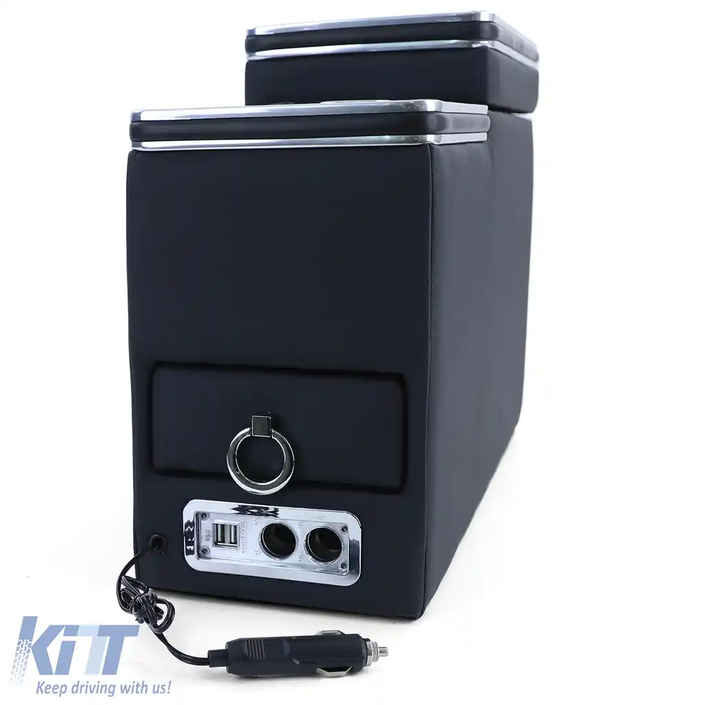 Console central confort cu compartiment de stocare și USB, piele neagră, potrivită pentru VW Bus T5 T6 din 03-image-6197765