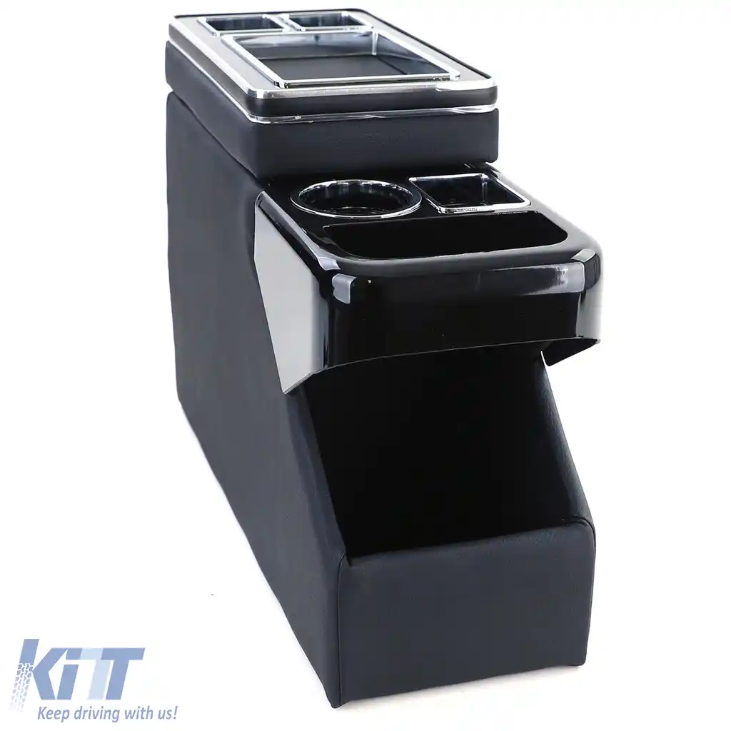 image-54-Console central cu compartimente de stocare, piele neagră lucioasă, potrivită pentru VW Bus T5 T6 din 03