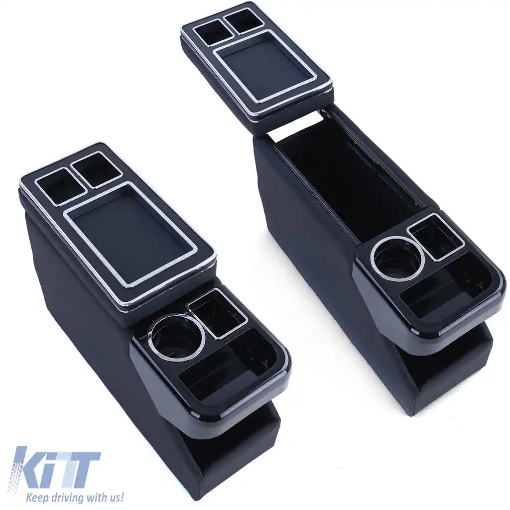 Console central cu compartimente de stocare, piele neagră lucioasă, potrivită pentru VW Bus T5 T6 din 03-image-6206442