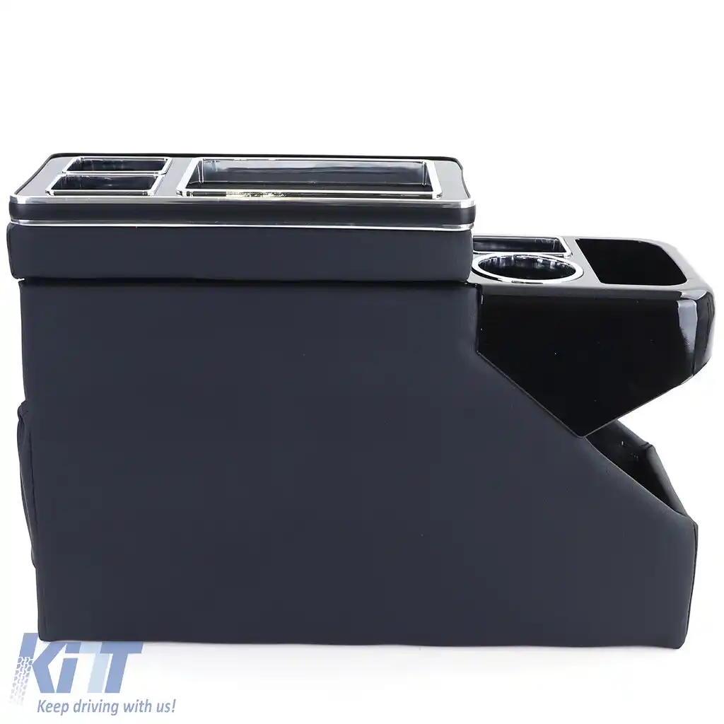 Console central cu compartimente de stocare, piele neagră lucioasă, potrivită pentru VW Bus T5 T6 din 03-image-6206444