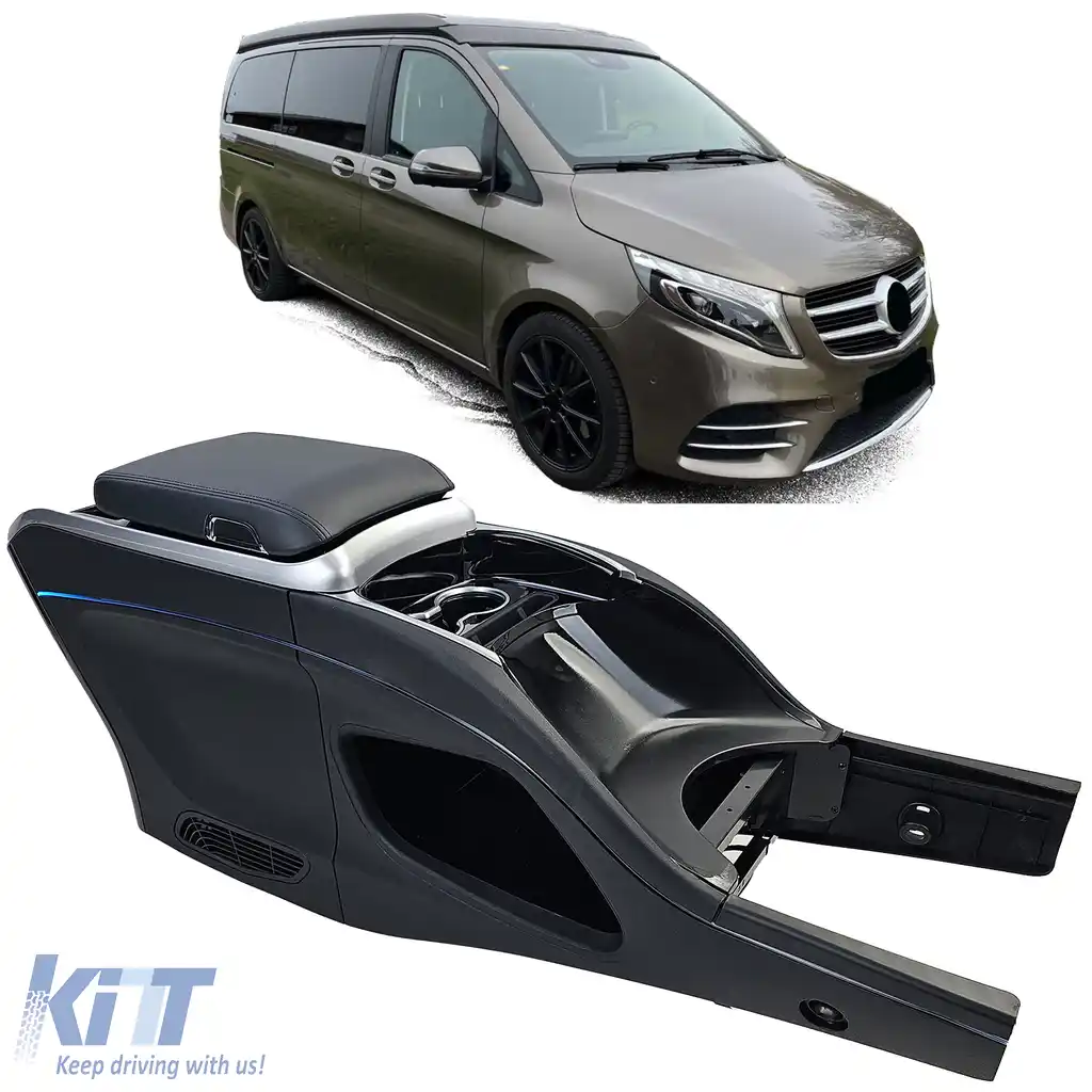 Console central de lux neagră cu frigider, potrivită pentru Mercedes V-Class W447 14-23