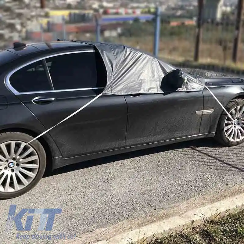 Copertină pentru parbriz și feronerie cu protecție solară pentru feronerie cu dungi reflective pe oglinzi și curele elastice Premium 250x170cm-image-6297077
