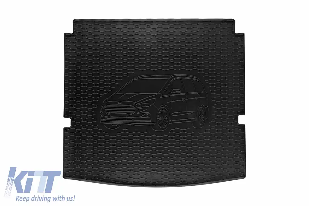 Covor de cauciuc pentru portbagaj de la Rigum, potrivit pentru Ford Galaxy cu 5 locuri după 2015, cu logo-ul siluetei vehiculului, negru