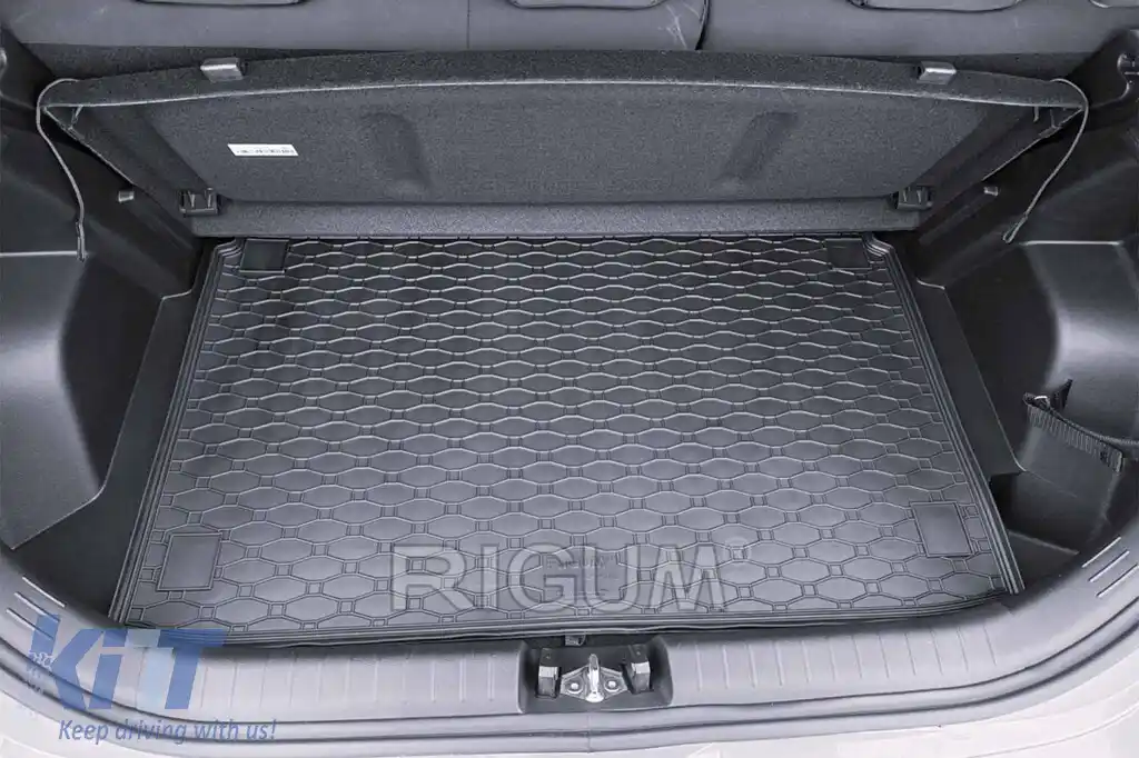 Covor de cauciuc pentru portbagaj de la Rigum, potrivit pentru Hyundai i20 hatchback după 2020, cu podeaua portbagajului în poziția superioară-image-6243348