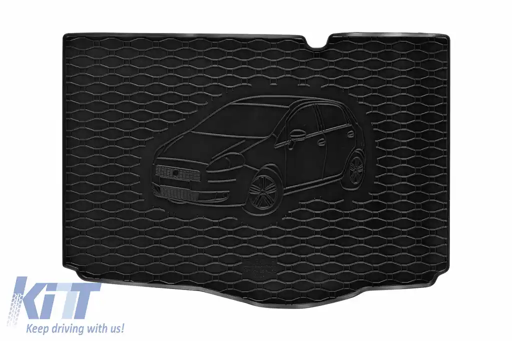 Covor de cauciuc pentru portbagaj de la Rigum, potrivit pentru Fiat Grande Punto 2005-2012, cu logo-ul siluetei vehiculului, negru