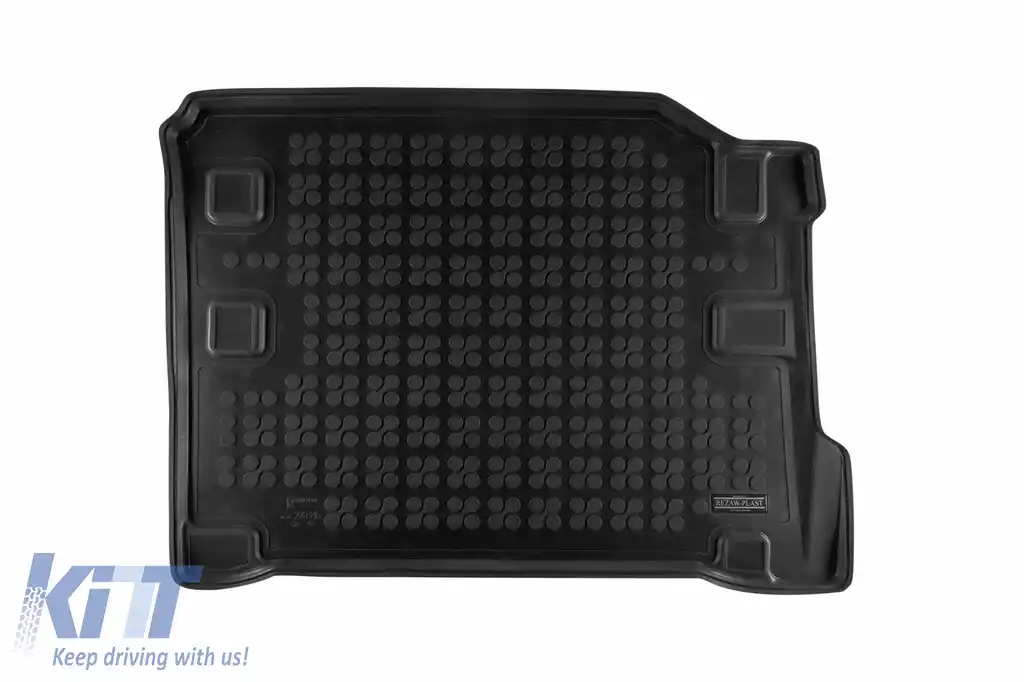 Covor de cauciuc pentru portbagaj de la Rezaw-Plast potrivit pentru Jeep Wrangler Unlimited JL 2018-2021, versiune cu podea de portbagaj ajustabilă 4xe PHeV, cu sistem audio Alpine, 4 uși, 1 bucată, n