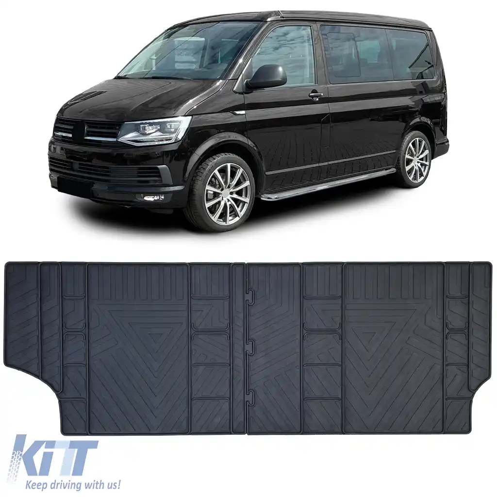 Covor de cauciuc premium 2 piese pentru rândul 2 spate, potrivit pentru VW T5 T6 T6.1