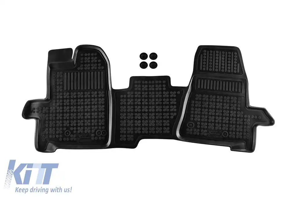 Covor de cauciuc specific, potrivit pentru Ford Tourneo Custom, Transit, Transit Custom 2013-2018, 3 locuri, set dintr-o singură bucată, culoare neagră