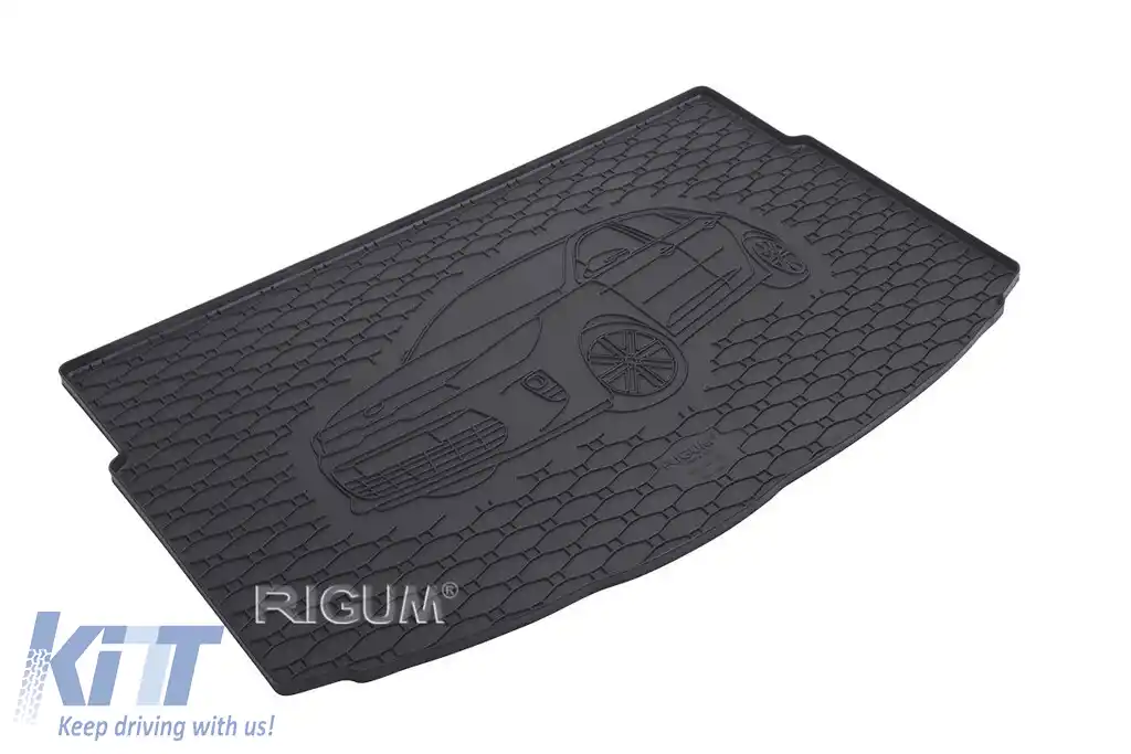 Covor de portbagaj din cauciuc de la Rigum potrivit pentru Kia Rio după 2017, cu logo-ul siluetei vehiculului, negru