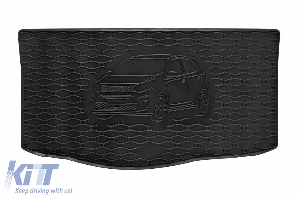 Covor de portbagaj din cauciuc potrivit pentru Kia Picanto după 2017, cu logo-ul siluetei vehiculului, negru