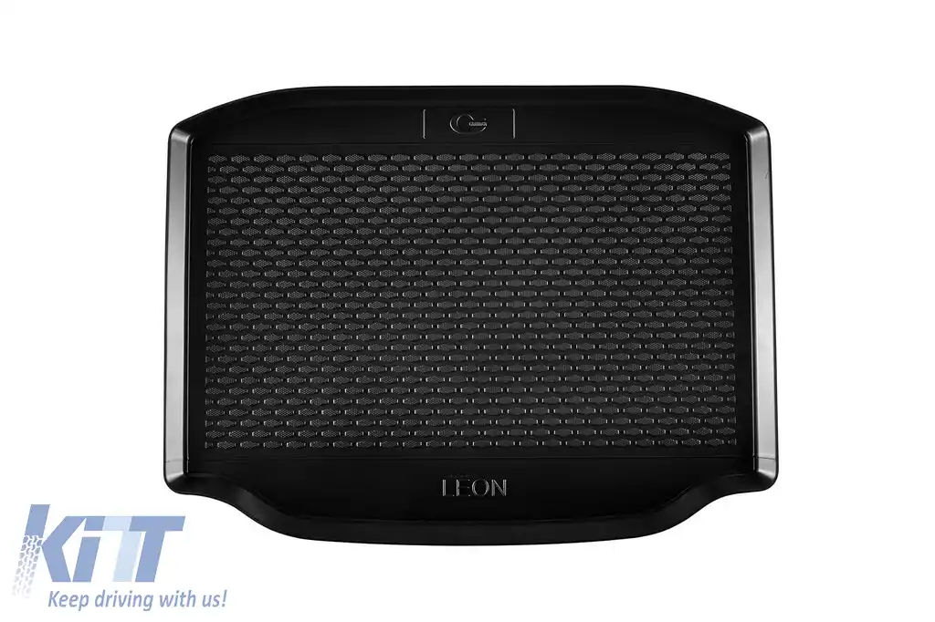Covor de portbagaj TPE de la Gumarny Zubri potrivit pentru Seat Leon hatchback 2012-2019, Leon hatchback după 2020, cu podeaua portbagajului în poziția inferioară