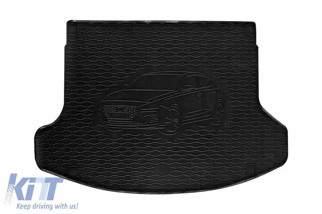 Covor din cauciuc pentru portbagaj de la Rigum, potrivit pentru Hyundai i30 N Fastback după 2018, cu logo-ul siluetei vehiculului, negru