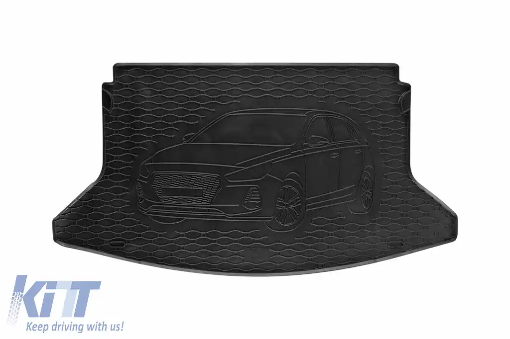 Covoraș din cauciuc pentru portbagaj de la Rigum, potrivit pentru Hyundai i30 hatchback după 2017, cu logo-ul siluetei vehiculului, negru