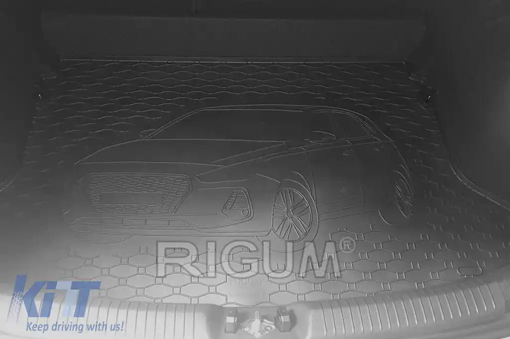 Covoraș din cauciuc pentru portbagaj de la Rigum, potrivit pentru Hyundai i30 hatchback după 2017, cu logo-ul siluetei vehiculului, negru-image-6227339
