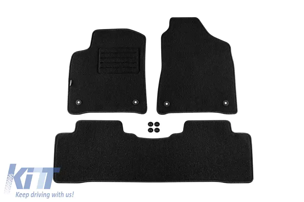 Covorașe de podea din mochetă cu două straturi, potrivite pentru Ssangyong Korando 2010-2019, din țesătură Rex, set de 4 bucăți, negru