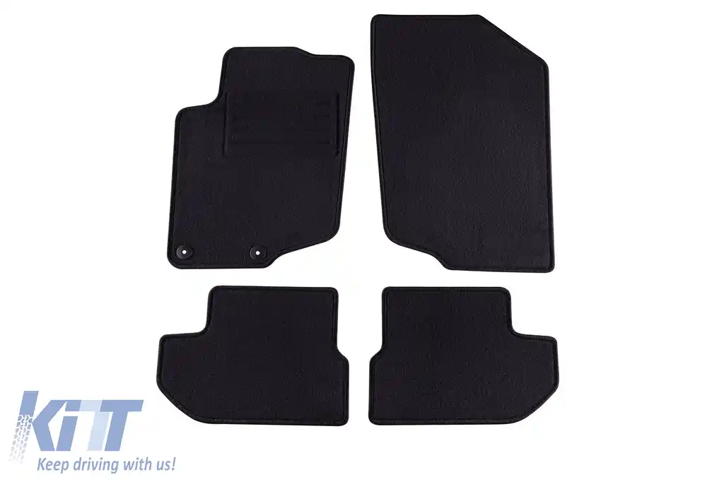 Covorașe de podea din mochetă cu două straturi, potrivite pentru Peugeot 207 CC 2007-2014, din țesătură Rex, set de 4 bucăți, negre