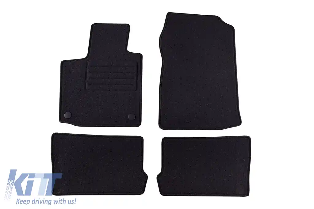 Covorașe de podea din mochetă cu două straturi, potrivite pentru Renault Twingo 2007-2014, din țesătură Rex, set de 4 bucăți, negre